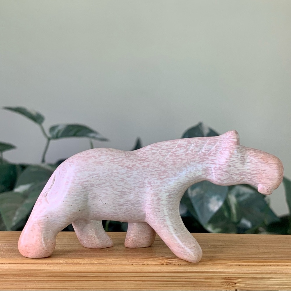 Soapstone Hand Carved Horse Figurine Pony Carving Pink Stone Animal Statue 4"